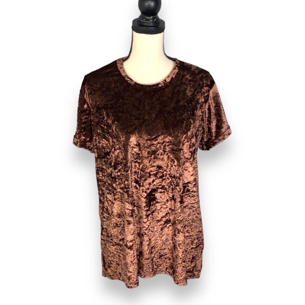 Sign Here Signature Clothing Brown Crushed Velvet Short Sleeve T-Shirt M/L